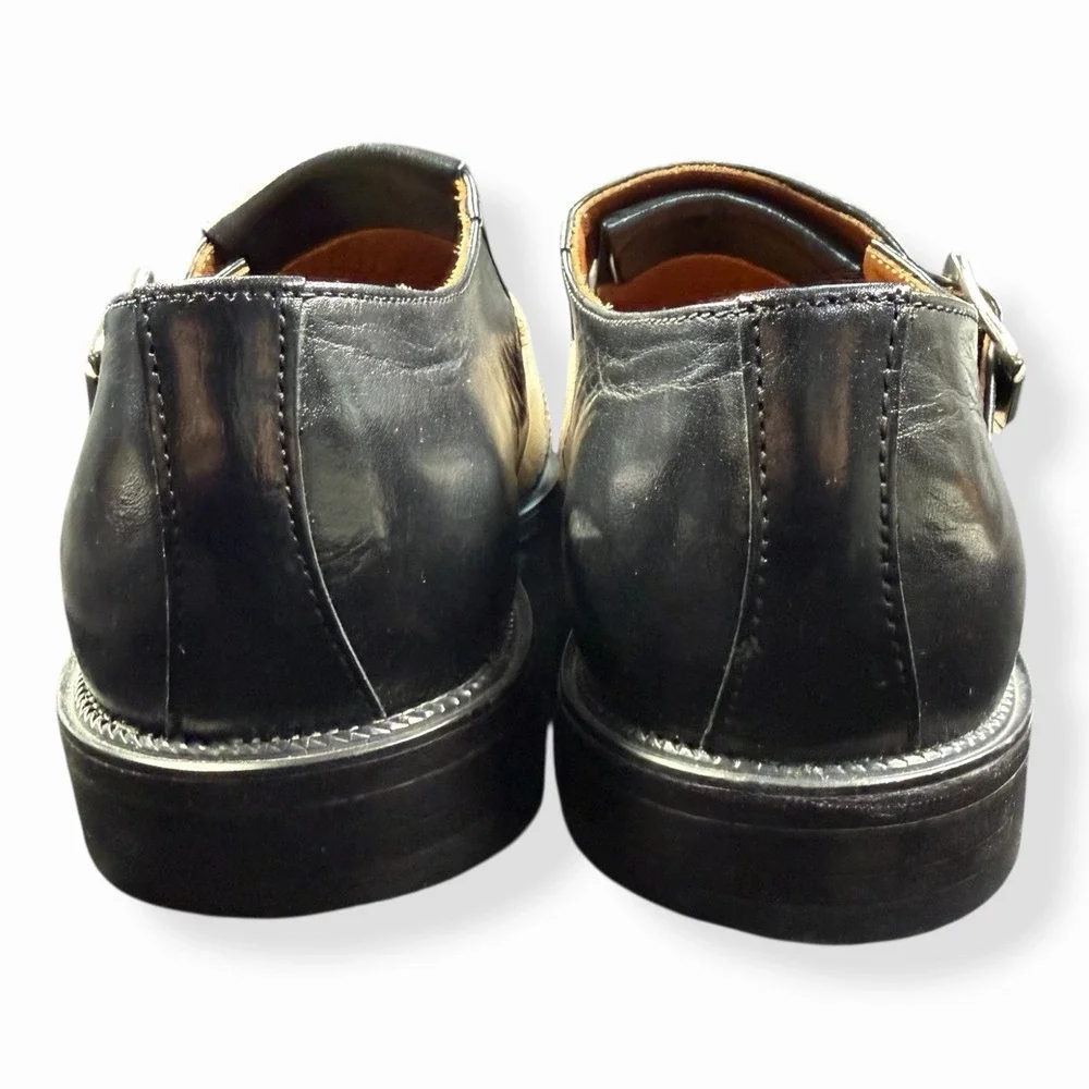 Brass Boot Mens Black Leather Canvas Fisherman Sandals Buckle Shoes 9.5M